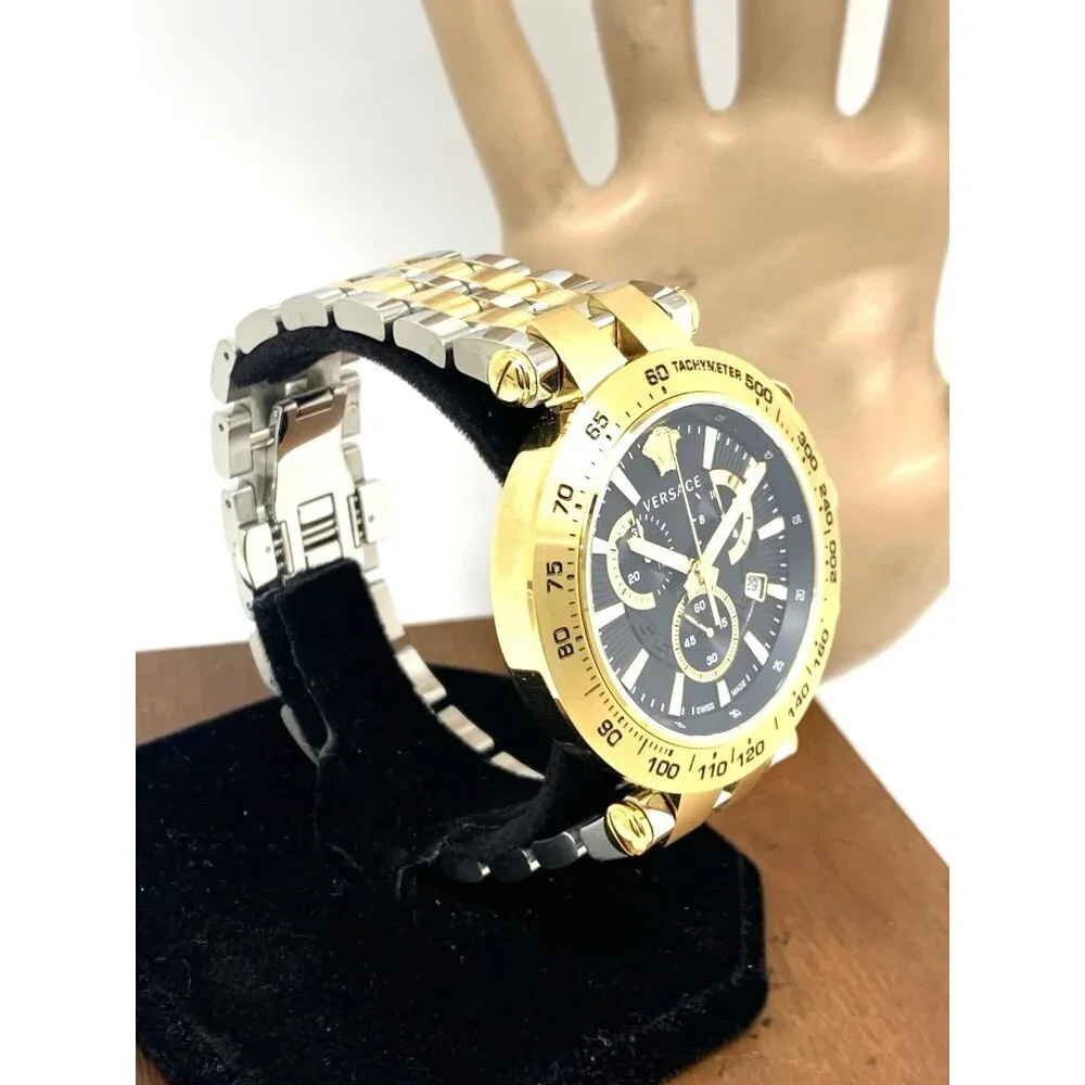 Versace Men's Watch VEJB00622 Swiss Quartz Chronograph Black Dial Two Tone Steel